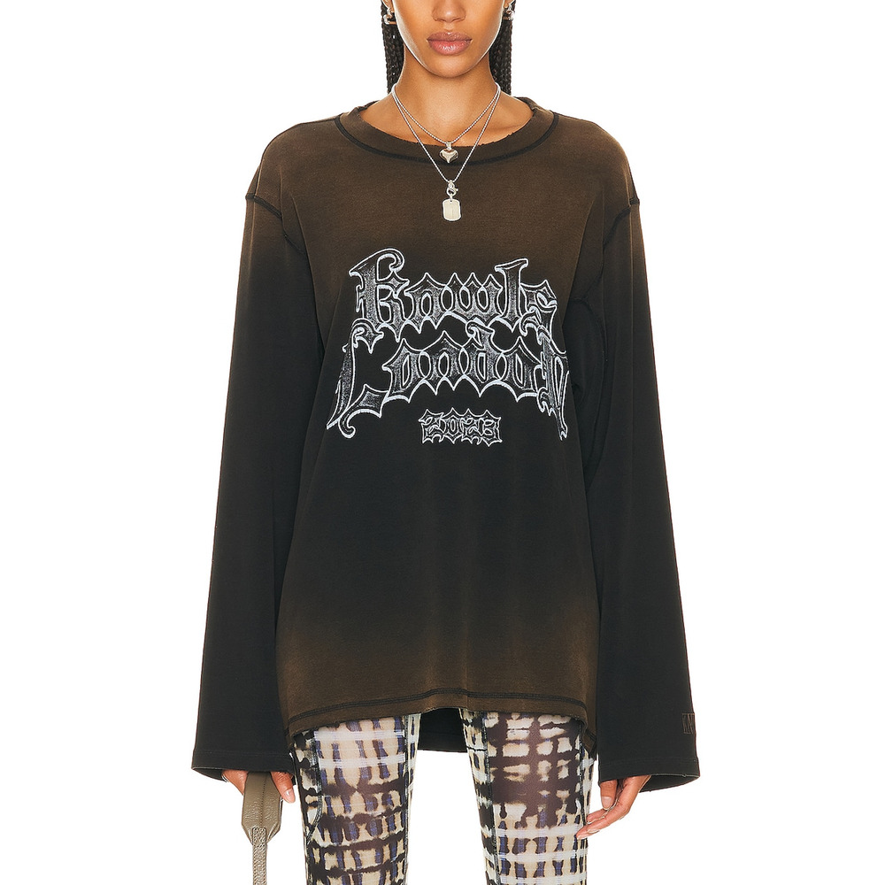 Knwls Oversized Black Dark Wash Long Sleeve T Shirt Size XS